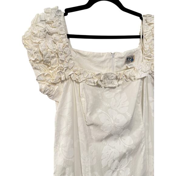 Vintage 80s Hawaiian XL Off the Shoulder Maxi Dress Floral Wedding Ivory White - Picture 5 of 9